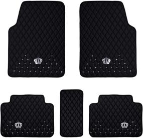 img 4 attached to All Weather PU Leather Car SUV & Truck Floor Mats - 5 Pack/Set (Front & Rear), Heavy Duty Protection with Crown Car Floor Cushion, Black