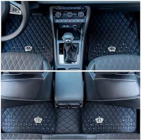 img 2 attached to All Weather PU Leather Car SUV & Truck Floor Mats - 5 Pack/Set (Front & Rear), Heavy Duty Protection with Crown Car Floor Cushion, Black