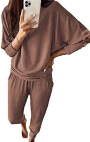 img 4 attached to 👗 Fashionable Women's 2 Piece Sweatsuit: Solid Color Long Sleeve Pullover & Long Pants Tracksuit for the Trendy & Comfortable Look