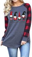 🎄 stylish merry christmas t-shirt: women's long sleeve raglan plaid splicing tee logo