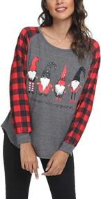 img 3 attached to 🎄 Stylish Merry Christmas T-Shirt: Women's Long Sleeve Raglan Plaid Splicing Tee