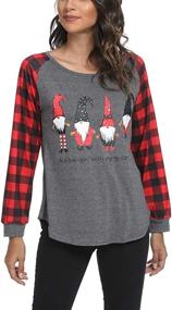 img 1 attached to 🎄 Stylish Merry Christmas T-Shirt: Women's Long Sleeve Raglan Plaid Splicing Tee