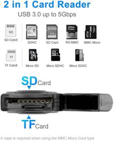 img 3 attached to Rocketek USB 3.0 2-в-1 считыватель карт памяти SD, двойной слот считывателя карт памяти для SDXC, UHS-I SD, SDHC, Micro SDXC, Micro SDHC, MMC карт памяти с крышкой для SD/TF карты