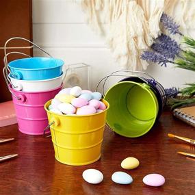 img 2 attached to 🐰 Decorative Easter Pails with Handles - Mini Metal Buckets (2.75 inches, 6 pack) for Party Favors