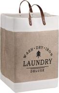 🧺 luxurious lala dolce laundry basket with foldable linen storage bags and pu leather handle - ideal for toy and clothing organization, built-in cotton lining, dimensions: 13.7 x 22 inches logo