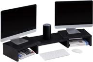 🖥️ adjustable dual monitor stand riser by superjare - desktop storage organizer for laptop, tv, pc, printer - black, with adjustable length and angle logo
