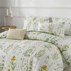 img 2 attached to Joyreap Reversible Quilt Set: Yellow Flowers Green Leaves Design, All-Season Bedspread with 2 Pillow Shams (Full/Queen, 90x90)