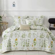 joyreap reversible quilt set: yellow flowers green leaves design, all-season bedspread with 2 pillow shams (full/queen, 90x90) logo