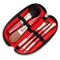 🧳 travel-friendly mini makeup brushes set with case - 5pcs cosmetic brushes kit (natural & synthetic hair) - includes foundation, contouring, blending, blush, and eyeshadow brushes (compact size) logo