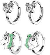 cz unicorn mouse animal cartilage huggie hoop earrings for women, teens, and girls – cute & dainty fashion jewelry. hypoallergenic gift for daughter, granddaughter, sister, or bff. includes 2 pairs. logo