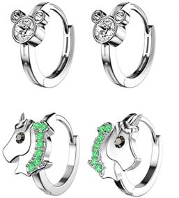 img 4 attached to CZ Unicorn Mouse Animal Cartilage Huggie Hoop Earrings for Women, Teens, and Girls – Cute & Dainty Fashion Jewelry. Hypoallergenic Gift for Daughter, Granddaughter, Sister, or BFF. Includes 2 Pairs.