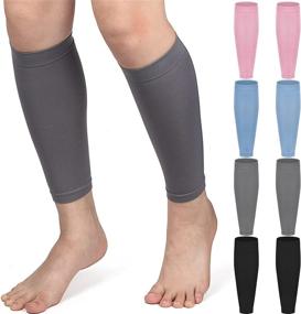 img 4 attached to Calf Compression Sleeves for Men and Women - 4 Pairs Leg Compression Socks for Running, Cycling, Climbing - Black, Gray, Pink, and Blue