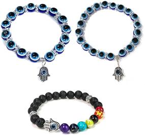 img 4 attached to 🔵 MGGFBLEY Evil Eye Blue Bracelet (8mm, 10mm) with Matching Necklace Set for Women, Men, Boys, and Girls