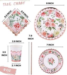 img 3 attached to 🌸 Vintage Floral Party Supplies Rose Gold - Complete Set for 16 - Elegant Floral Tableware and Decorations for Baby Shower, Bridal Shower, Wedding, Birthday, and Garden Tea Party