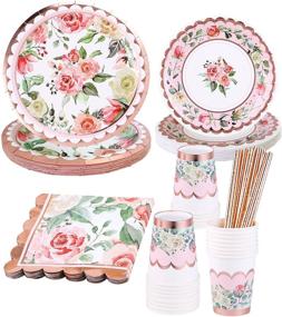 img 4 attached to 🌸 Vintage Floral Party Supplies Rose Gold - Complete Set for 16 - Elegant Floral Tableware and Decorations for Baby Shower, Bridal Shower, Wedding, Birthday, and Garden Tea Party