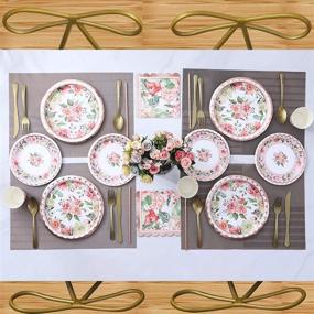 img 1 attached to 🌸 Vintage Floral Party Supplies Rose Gold - Complete Set for 16 - Elegant Floral Tableware and Decorations for Baby Shower, Bridal Shower, Wedding, Birthday, and Garden Tea Party