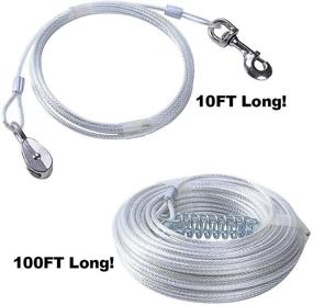 img 1 attached to 🐶 PUPTECK Reflective Dog Run Cable - 100 ft Heavy Duty Tie Out Cable with 10 Foot Runner for Dogs weighing up to 125 lbs