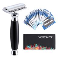 🪒 men's double edge safety razor with 20 premium blades – eightyloo classic shaving razor for men, compatible with all double edge razor blades (black) logo