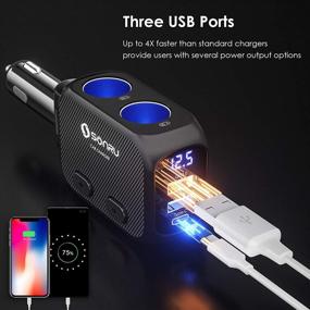 img 3 attached to SONRU разветвитель зажигалки для сигарет: быстрая автомобильная зарядка USB C с 2 розетками и QC 3.0 для iPhone, ноутбука, GPS, видеорегистратора
