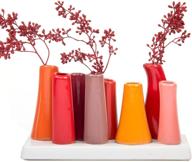 🍃 chive - pooley 2 flower vase set, small ceramic bud vases, decorative floral vases for home decor, table top centerpieces, arranging bouquets, set of 8 connected tubes (pumpkin) logo