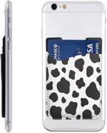 🐄 cow print stick on wallet: ultra-slim card holder for all smartphones - phone 2.4x3.5 in compatible logo