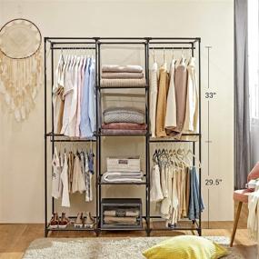 img 2 attached to 🚪 Black Non-Woven Fabric Wardrobe Closet with Door - SONGMICS, Mesh Shelves, Clothes Storage Organizer URYM34BK