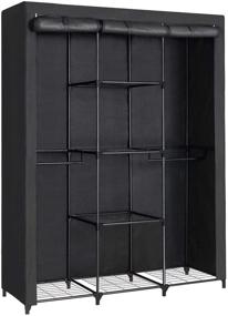 img 4 attached to 🚪 Black Non-Woven Fabric Wardrobe Closet with Door - SONGMICS, Mesh Shelves, Clothes Storage Organizer URYM34BK