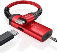 🔌 jsaux адаптер usb c к аудиоразъему 3.5 мм и зарядному устройству, 2-в-1 usb c к aux разъему для микрофона с быстрой зарядкой pd 30w, совместим с galaxy note 20/10/s20/s21, pixel 2/3/4 xl - красный логотип