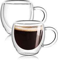 ☕ 2-pack clear double wall insulated espresso cups with handle - microwave & dishwasher safe logo