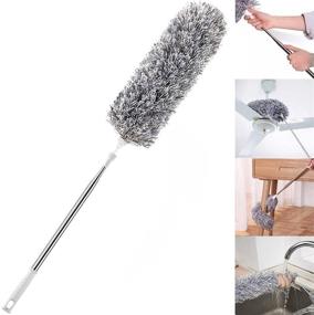 img 4 attached to 🪒 HEOATH Microfiber Feather Duster with Extendable 100" Pole - Extra Long Cobweb Duster for Cleaning, Bendable Head, Non-Scratch, Washable - Ideal for Ceiling, Fan, Furniture