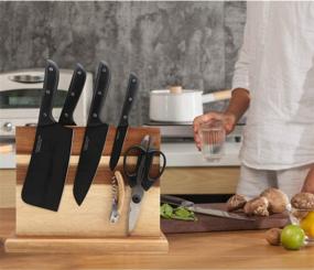 img 2 attached to Resafy Magnetic Chef Knife Acacia Wooden Block Holder Rack: Strong Enhanced Magnets for Kitchen Storage and Cutlery Organization