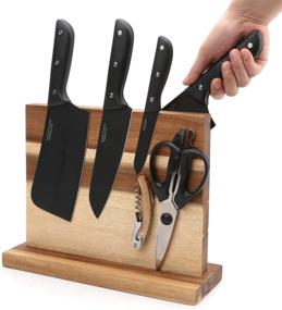 img 3 attached to Resafy Magnetic Chef Knife Acacia Wooden Block Holder Rack: Strong Enhanced Magnets for Kitchen Storage and Cutlery Organization