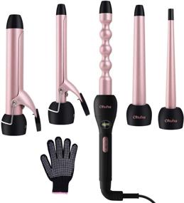 img 4 attached to 🎁 Ohuhu 5-in-1 Curling Iron Wand Set with LCD Temperature Display and Instant Heat Up - 0.35" to 1.25" Interchangeable Barrels, with Heat Protective Glove - Rose Gold - Ideal Christmas Gift