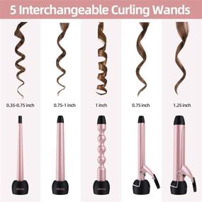 img 3 attached to 🎁 Ohuhu 5-in-1 Curling Iron Wand Set with LCD Temperature Display and Instant Heat Up - 0.35" to 1.25" Interchangeable Barrels, with Heat Protective Glove - Rose Gold - Ideal Christmas Gift