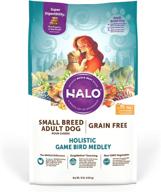 halo grain-free dry dog food: high protein small breed formula with game bird medley logo