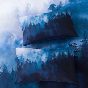 img 1 attached to 🌲 Misty Forest Comforter Set Twin Size - Nature Scenery & Smoky Mountains Pattern - Blue Twin Comforter with Pillowcases - Perfect for Adults, Teens, Boys, Girls