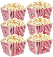 🍿 hedume 6 pack popcorn containers: movie theater style set for movie night, reusable & classic - red & white striped popcorn boxes (9" x 9" x 6") логотип