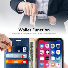 img 2 attached to 📱 Belemay iPhone X Wallet Case: Genuine Cowhide Leather RFID Blocking Card Holder with Kickstand - Blue