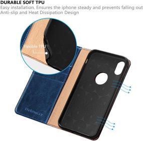 img 1 attached to 📱 Belemay iPhone X Wallet Case: Genuine Cowhide Leather RFID Blocking Card Holder with Kickstand - Blue