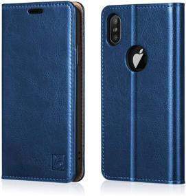 img 4 attached to 📱 Belemay iPhone X Wallet Case: Genuine Cowhide Leather RFID Blocking Card Holder with Kickstand - Blue