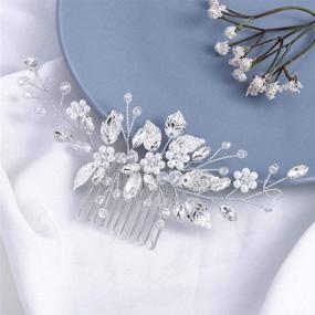 img 3 attached to Gorais Leaf Bride Wedding Hair Comb: Elegant Silver Pearl Bridal Hair Piece with Crystal Accents - Perfect Hair Accessories for Women and Girls