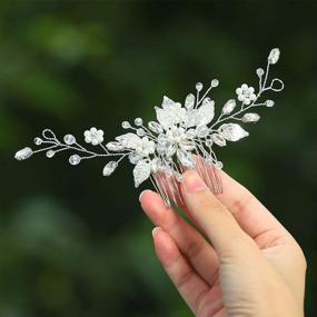 img 4 attached to Gorais Leaf Bride Wedding Hair Comb: Elegant Silver Pearl Bridal Hair Piece with Crystal Accents - Perfect Hair Accessories for Women and Girls