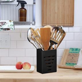 img 2 attached to 🍴 Premium Black Stainless Steel Kitchen Utensil Holder Crock Caddy for Countertop - Organize Utensils, Flatware, Silverware, Pens, Pencils - Stylish Home & Desk Decor