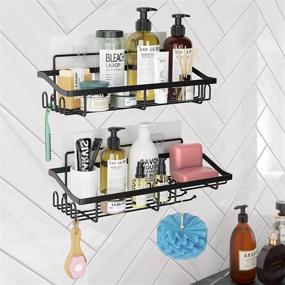 img 3 attached to 🛁 2-Pack Black Shower Caddy Organizer: Adhesive Shampoo Holder & Shower Shelves for Effortless Organization