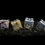 element dice precious metal plated set of 4: exquisite gold, silver, platinum & rhodium edition logo