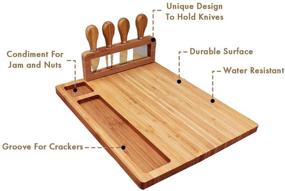 img 3 attached to 🧀 ROYAL HOUSE Bamboo Cheese Board and Knife Set: Elegant Serving Tray for Crackers, Meat, and Wine- Wood Charcuterie Platter with Slide-Out Cutlery Drawer. Ideal Wedding and Housewarming Gift!