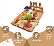 🧀 royal house bamboo cheese board and knife set: elegant serving tray for crackers, meat, and wine- wood charcuterie platter with slide-out cutlery drawer. ideal wedding and housewarming gift! logo