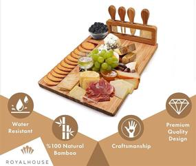 img 4 attached to 🧀 ROYAL HOUSE Bamboo Cheese Board and Knife Set: Elegant Serving Tray for Crackers, Meat, and Wine- Wood Charcuterie Platter with Slide-Out Cutlery Drawer. Ideal Wedding and Housewarming Gift!