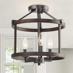 img 2 attached to LNC Farmhouse Faux-Wood Semi Flush Mount Ceiling Light Fixture: Versatile 🏡 Illumination for Bedroom, Hallway, Foyer, Entryway, Kitchen, Stairway, Dining & Living Room.