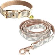 🐶 durable checkered dog leather collar and leash set with bell - adjustable basic collar and 4 ft leather leash for small medium large dogs logo